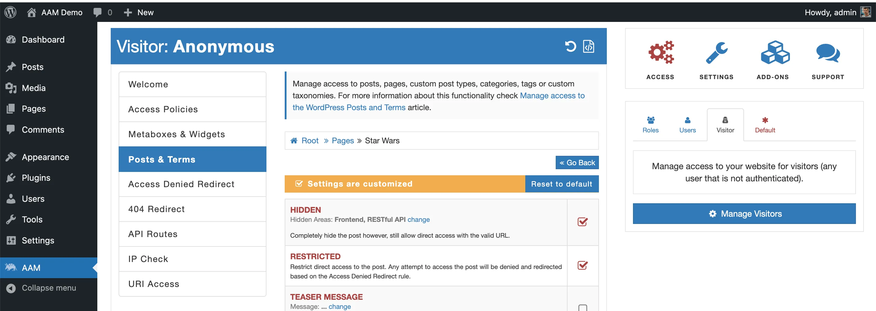 AAM Defined Access to the Star Wars page