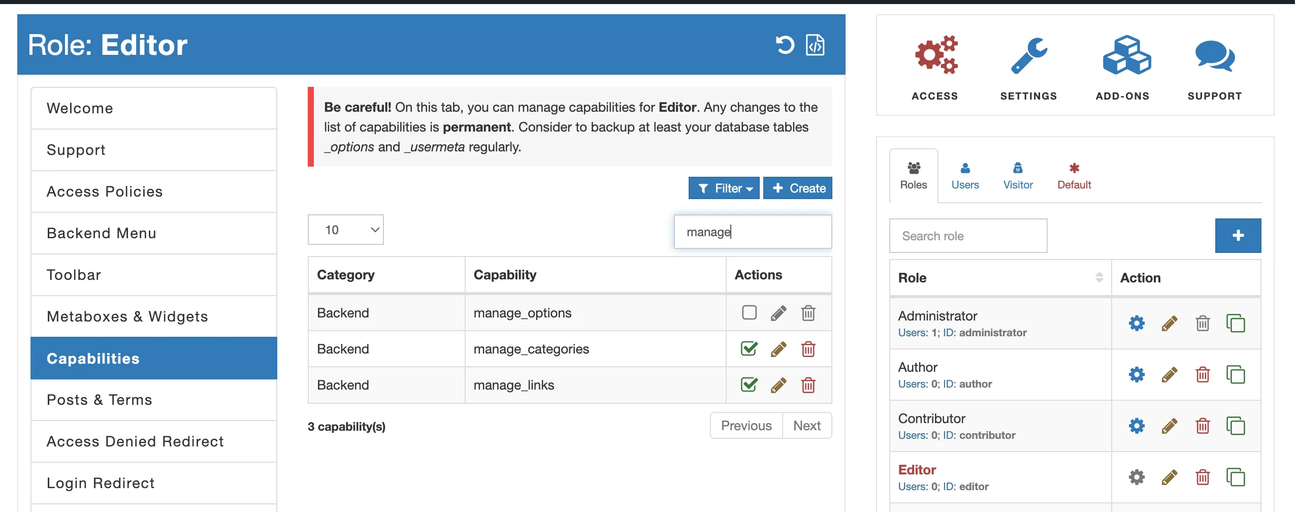 AAM Manage Categories Capability