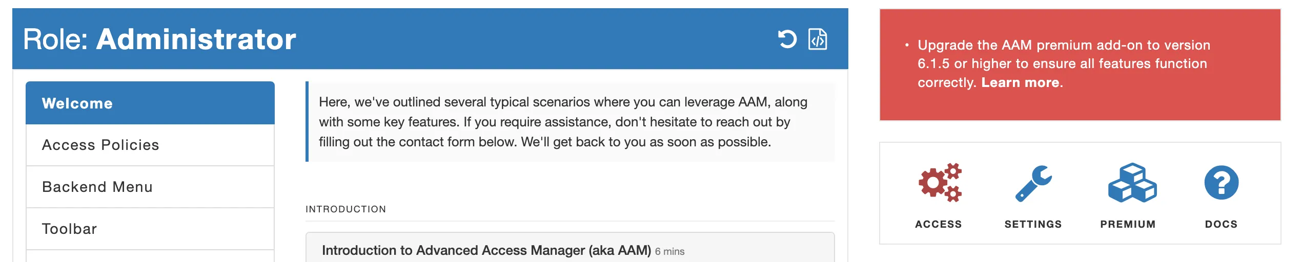 AAM Premium Add-On Version Warning