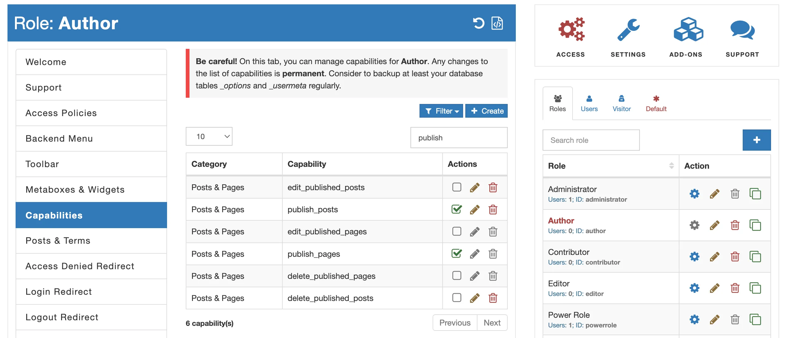 AAM Publish Capabilities