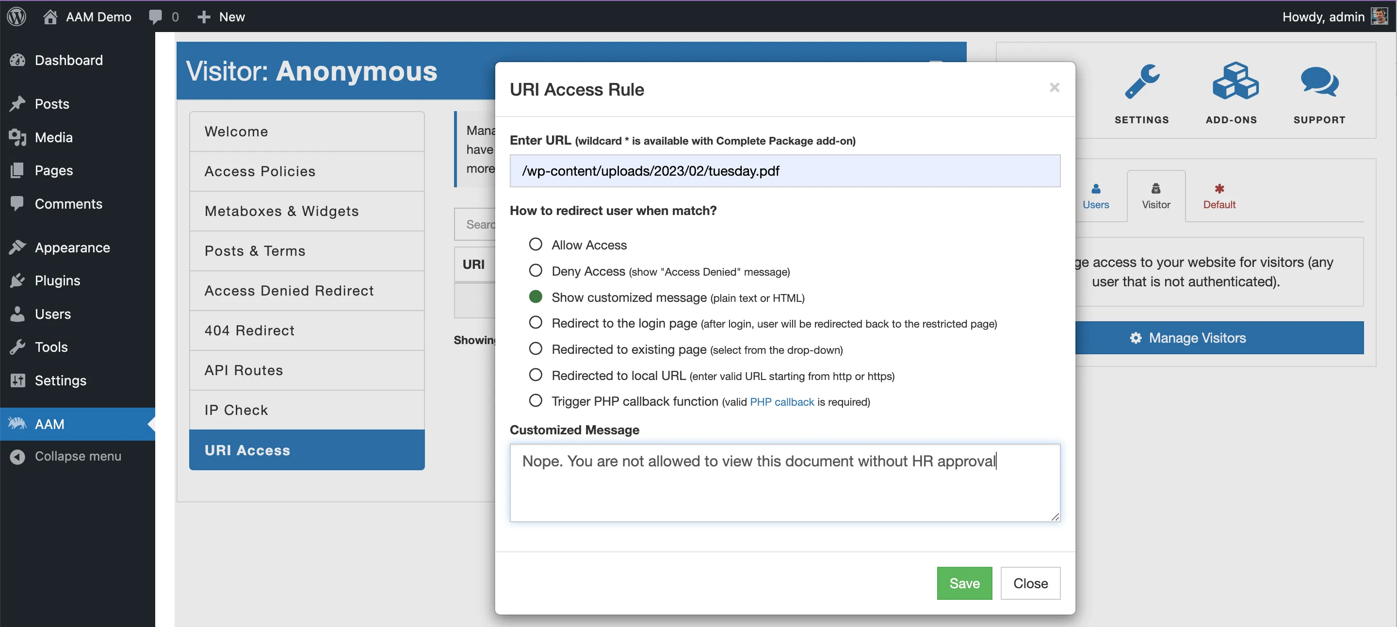 URI Access Redirect Rule