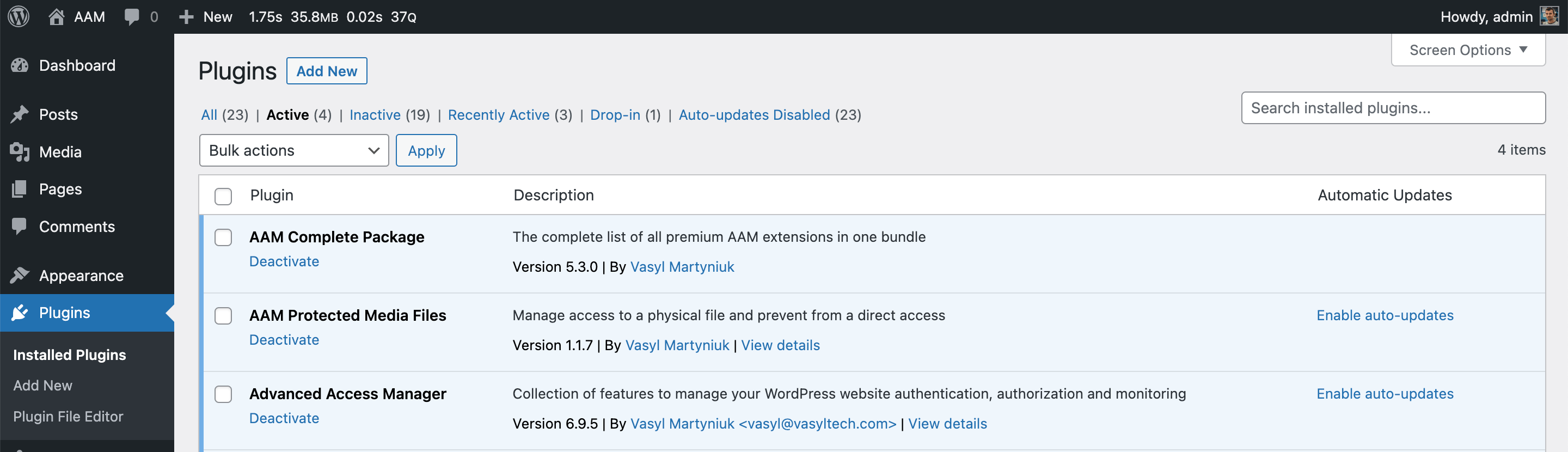 AAM Installed Plugins