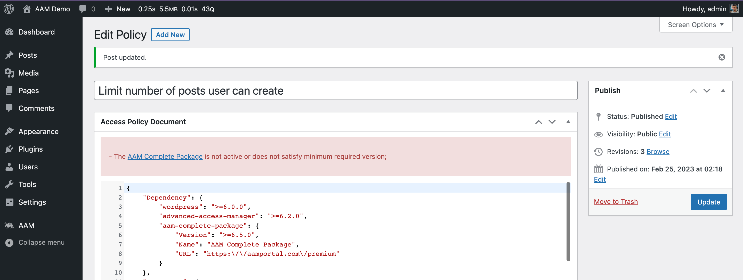 AAM Policy Dependency Error with Link