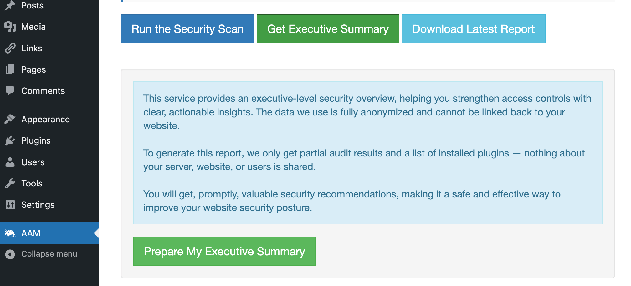 AAM Security Audit - Prepare Executive Summary