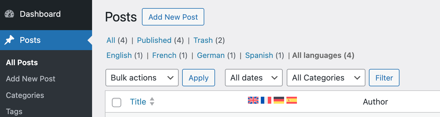 WPML All Languages Option